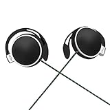 C-YOUNG Clip On Earphones，Over Ear Running Stereophone Headphones for Workout Exercise Gym Compatible for iPhone, Android Mobile Phone, with Microphone and Call Controller Stereo Earphones (Black)