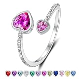 Step Forward S925 Sterling Silver July Birthstone Ring for Young Women Girls, Adjustable Rose Red Heart Promise Rings, Constellation Birthday Thanksgiving Day Christmas Valentine's Day Gifts Jewelry