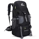 Bseash 50L Water Resistant Hiking Backpack, Lightweight Outdoor Sport Daypack Travel Bag for Camping Climbing Touring (Black - No Shoe Compartment)