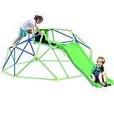 Merax Climbing Dome with Slide, 8FT Dome Climber Indoor & Outdoor Kids Jungle Gym with 800lbs Capacity, Easy Assembly Geometric Climbing Frame for Kids 3+