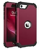 BENTOBEN iPhone SE 2020 Phone Case, Heavy Duty 3 in 1 Full Body Rugged Shockproof Hybrid Hard PC Soft Rubber Bumper Drop Protective Girls Women Boy Men Cover for iPhone SE 2nd 2020, Wine Red/Burgundy