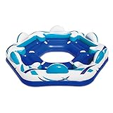 Summer Waves Inflatable 6 Person Party Pad Swimming Pool Beach Lake Float Island with 6 Cupholders and Backrests