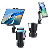 Upgraded Cup Holder Phone Tablet Mount For Car,2 in 1 Cup Holder Expander For Car with Adjustable Extender Gooseneck Base Fit Truck SUV Automobile Compatible with iPhone Samsung iPad Tablet Smartphone