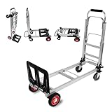 Fineera 3 in 1 Aluminum Hand Truck Dolly Convertible Heavy Duty 460lbs Capacity Folding Hand Truck with 6’’ Rubber Wheels and Telescoping Handles Multi-Position Dolly Platform Hand Cart