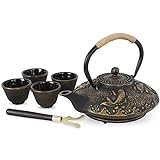 Ufine Koi Fish Cast Iron Teapot Set Stove Top Tea Kettle with 4 Cups Japanese Style Tetsubin Tea Gift Set, 26 oz with Stainless Steel Infuser