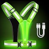 Fokia Kunbio LED Reflective Running Vest Gear,Light Up Vest Runners Night Walking USB Rechargeable,Up to 11hrs Light with Adjustable Waist/Shoulder for Women Men Kids (Green)