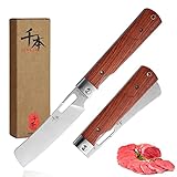 SENBON 440A Stainless Steel Super Sharp Japanese Pocket Folding Chef's Knife Peeling Utility Knife Natural Rosewood Handle Camping Travel Outdoor Portable Kitchen Knife