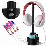 cozoo Headphone Stand with 5 USB Charger Desktop Gaming Headset Holder Hanger with 5 USB Charging Station,Watch Stand and Watch Wireless Charging,DJ,Earphone Display Accessories,Gamers Gifts for Him