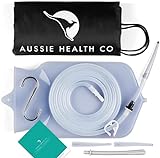 Aussie Health Co Non-Toxic Silicone Enema Bag Kit - 2 Quart Capacity for Water & Coffee Colon Cleansing - BPA & Phthalates Free - 6.5 Foot Hose, 3 Tips, Strong Clamp, Bonus Nozzle & Instruction Guide