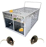 Joozer Humane Rat Trap Live Mouse Trap Indoor Animal Cage Multi Catch and Release 2 Door Large Bait Cage Reusable Chipmunks Voles Raccoon