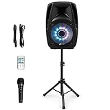 Sonart 15' 1500W Powered Speakers, 2-Way Full Range Portable PA Speaker System Combo Set With Stands/Illuminating Light/Microphone/EQ/USB/Bluetooth