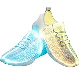 PYYIQI LED Fiber Optic Shoes Light Up Sneakers for Women Men Luminous Trainers Flashing Sneakers for Festivals, Christmas, Halloween, New Year Party with USB Charging, White 39