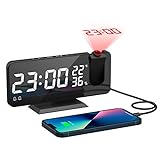 Alarm Clocks for Bedrooms,Projection Alarm Clock on Ceiling with USB Charger,7.4'Large Mirror LED Display Radio Alarm Clock,Auto Dimmer Mode,Easy Snooze, Dual Loud Smart Alarm Clock for Heavy Sleepers