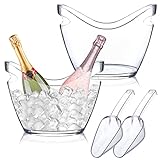 Ice Bucket 2 Pcs 4 Liter Beverage Tub Champagne Wine Bucket for Parties and Drinks Plastic Acrylic Ice Tub with Scoops for Cocktail Bar Good for Champagne or Beer Bottle