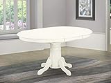 East West Furniture T AVT-LWH-TP Butterfly leaf Oval Top Surface and Linen White Finish Pedestal Legs Hardwood Frame Dining Room Table, Medium