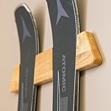 StoreYourBoard Minimalist Wood Ski Rack, Wall Mount Display Holder, Solid Wood Holds 50 lbs