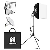 Softbox Lighting Kit, NiceVeedi 16'' x 16'' Softbox Photography Lighting Kit with 63” Tripod Stand & 5400K 450W Equivalent LED Bulb, Continuous Lighting for Photography/Video Record/Live Streaming