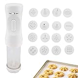 ONEVER Electric Cookie Press Gun Set for Baking DIY Cookie Maker Kit With 12 Discs and 4 Icing Tips for Holiday Christmas (White-1), Battery Powered