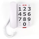 Mcheeta Big Button Landline Phone, One Touch Dialing Home Phone with Adjustable Handset and Volume Level for Incoming Calls, Corded Phone with Loud Ringer for Seniors, Visually Impaired, White
