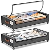Yecaye Under Bed Storage with Wheels, 2Pack Under Bed Storage Containers, Under Bed Shoe Storage Organizer, Rolling Under Bed Metal Drawer for Clothes, Blankets(30.71 x 16.93 x 6.69 in)