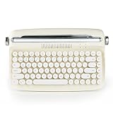 YUNZII ACTTO B303 Wireless Typewriter Keyboard, Retro Bluetooth Aesthetic Keyboard with Integrated Stand for Multi-Device (B303, Ivory Butter)