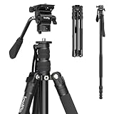SmallRig 72' Video Tripod Monopod with Fluid Head, Aluminum Camera Tripod, 360° Panorama Fluid Head for Travel, Video, Live Streaming, Vlogging, Adjustable Height from 16.5' to 72' - 3760B
