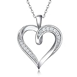Billie Bijoux Silver Love Heart Necklace 925 Sterling Silver Platinum Plated Round CZ Diamond Fine Woman's jewelry Gift for Women Girls