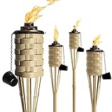 ONETHATCH Bamboo Torches, Outdoor Citronella Torch (Weathered Color, 4pack); Large Patio Torch, Great for Tropical Decor, Lighting, and Luau Party; Easy Refill Wide-Mouth Canister, Stands 60' Tall
