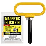 Yellow Magnetic Hitch Pin - Lawn Mower Trailer Hitch Pins - Ultra Strong Neodymium Magnet Trailer Gate Pin for Simple One Handed Hook On & Off - Securely Hitch Lawn & Tow Behind Attachments