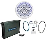 Rockville MS10LW 10' 2400w White Marine/Boat 10' LED Free Air Subwoofer Bundle DBM12 2000w Mono Amplifier w/Covers+Bass Remote RMWK4 Amplifier Install Wire Kit (3 Items)