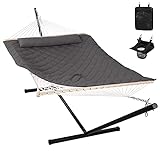 ANOW Outdoor Hammock with Stand 12FT, Heavy Duty Hammock with Steel Stand, Included Detachable Pillow and Hammock Pad, 450 LBS Weight Capacity, Gray
