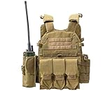 Invenko Heavy Duty Tactical Molle Airsoft Vest Outdoor Hunting Paintball Sports Outdoor Gaming Security Gurad Duty Soft Vest (tan)