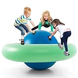 Costzon Inflatable Dome Rocker Bouncer, 88'' Kids Rock and Roll Teeter Totter Seesaw and Climbing Bridge with 6 Handles, Blow Up Giant Rocking Ball Playground Equipment Indoor Outdoor Game Toy Gifts