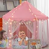Princess Tent with Star Lights for Girls, Kids Tent Indoor or Outdoor Playhouse Toys, Pink Play Tent, 55' x 53' Castle Gifts for Kids Toddlers 3 4 5 6 7 8 9 10 Years Old