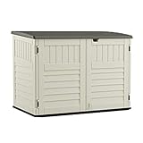 Suncast 5.9 ft. x 3.7 ft Horizontal Stow-Away Storage Shed - Natural Wood-like Outdoor Storage for Trash Cans and Yard Tools - All-Weather Resin, Hinged Lid, Reinforced Floor - Vanilla and Stoney