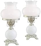 Billy Traditional Vintage Hurricane Small Accent Table Lamps 16' High Set of 2 Brushed Nickel White Milk Glass Shade Decor for Bedroom House Bedside Nightstand Home Office - Regency Hill