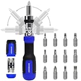 SHARDEN Ratchet Screwdriver 13-in-1 Multi Screwdriver Tool All in One Ratcheting Screwdriver Set with Phillips, Flat Head, Torx, Hex, Square, 180 Degree Pivoting Adjustable Angle Screw Driversets Set