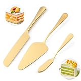 Wedding Cake Knife and Server Set, Little Cook 3PCS Cake Cutting Set for Wedding, includes 9.25' Cake Knife, 9' Cake Server and 6.7' Cake Pie Spatula, Stainless Steel Cake Cutter, Gold