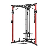 syedee Cable Crossover Machine, Functional Trainer with 17 Adjustable Positions, 350lbs Home Gym Equipment with Pulley System, Cable Fly Machine and LAT Pulldown System Home Gym(Red)