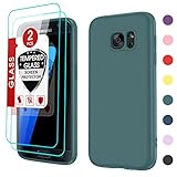 LeYi for Galaxy S7 Case, Samsung S7 Phone Case with 2 Pack Tempered Glass Screen Protector for Women Men, Liquid Silicone Slim Silky-Soft Gel Rubber Phone Case Cover for Samsung Galaxy S7, Green