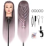 DANSEE Mannequin Head 28' Long Synthetic Fiber Hair Styling Training Head Manikin Cosmetology Doll Head Hair with DIY Braiding Set+ Free Table Clamp (Light pink)