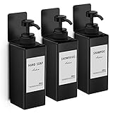 Anhow 3pcs Shampoo and Conditioner Dispenser Set, 500ml Wall Mounted Dispenser 17oz Drill Free Hand Soap Dispenser with 12pcs Labels for Bathroom, Kitchen - Black