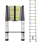 Telescoping Ladder 15FT, ARCHOM Aluminum Telescopic Ladder, Portable Lightweight Ladder for Easy to Use and Carry, Compact Collapsible Ladder for Roof Attic Outdoor with EN131 Standard, 330lbs Load