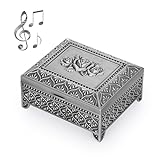 ELLDOO Vintage Music Box, Silver Metal Musical Jewelry Box Keepsake Box, Rose Pattern Small Trinket Jewelry Storage Box Gift for Girl Women (Tune: You are My Sunshine)