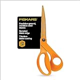 Fiskars Titanium Shop Shears - 9' All Purpose Serrated Scissors - Yard and Garden Tools - Orange