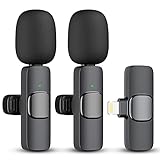 Kopdkes 2 Pack Wireless Lavalier Microphone for iPhone iPad, Lapel Mics Plug-In 2.4G Ultra-Low Delay Built-In Noise Reduction, Suitable for Recording, Singing, Podcasting, Streaming