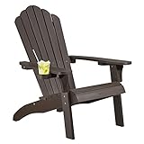 Cecarol Normal Size Adirondack Chair, Poly Lumber Comfortable Patio Fire Pit Chair with 2 Cup Holder, 385lbs Capacity, All Weather Resistant and Durable Chair for Indoor, Outdoor, Garden, Coffee-AC01S