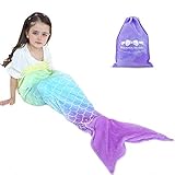 RIBANDS HOME Cozy Mermaid Tail Blanket for Kids and Teens Soft Flannel Fleece Wrapping Cover with Colorful Fish Scale Tail – All Seasons Plush Sleeping and Napping Coverlet (Ages 3-16)