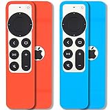 [2 Pack] Pinowu Remote Cover Case Compatible with 2021 Apple TV Siri Remote (2nd Generation) - Lanyard Included, Anti Slip, Shock Absorption Cover Skin (Sky Blue and Red)