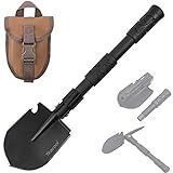 Yeacool Camping Shovel Foldable, Folding Survival Shovel, Metal Detector Accessories, Army Trenching Tool with Pickaxe, Collapsible Tactical Multi-Tool for Garden, Digging, Car Emergency, Military